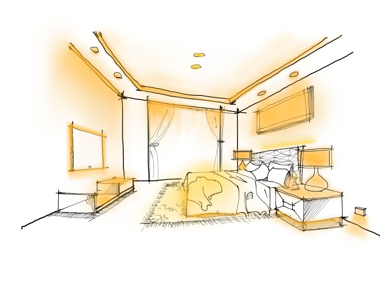 卧室照明模拟手绘图
