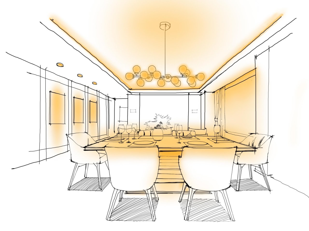 餐厅照明模拟手绘图